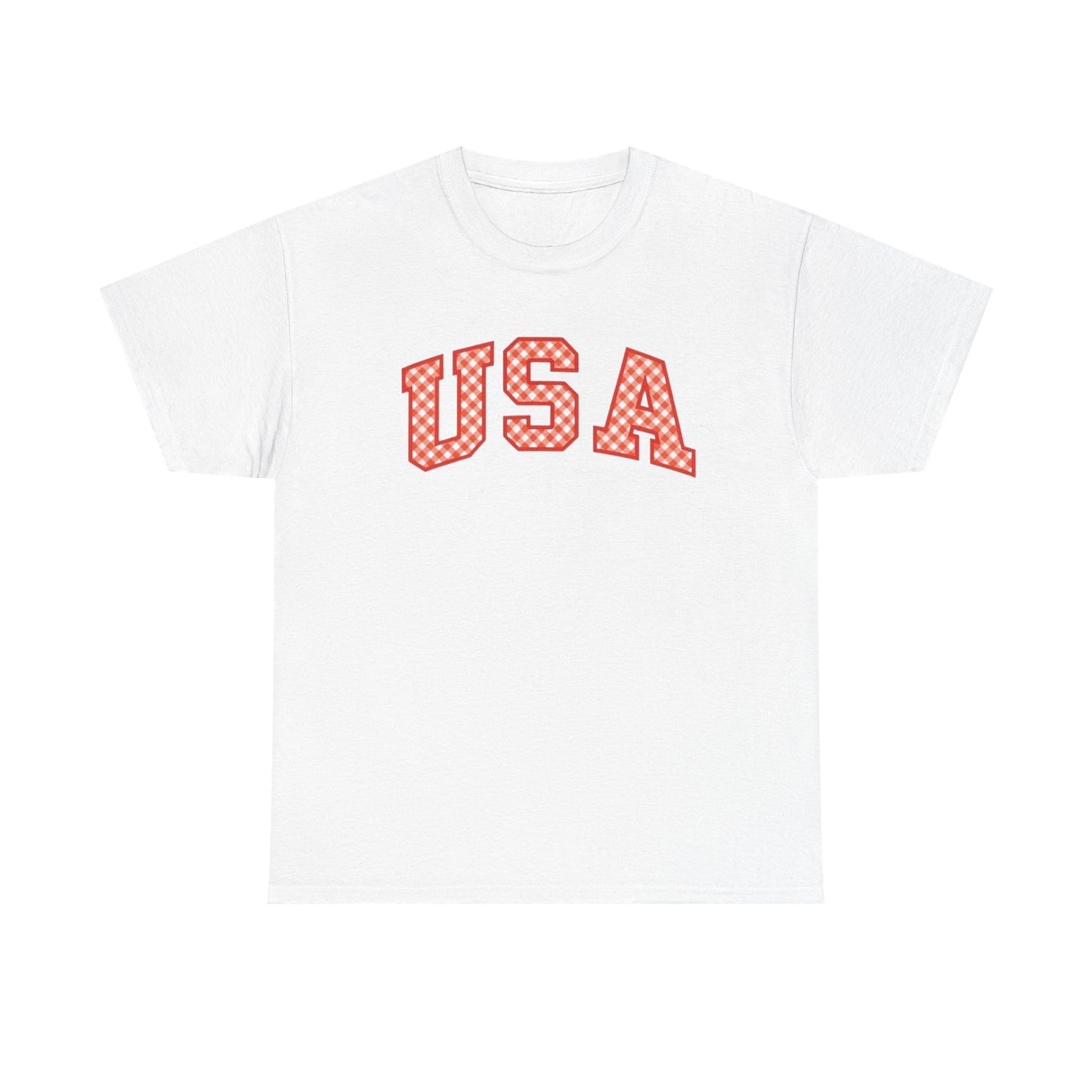 USA Checkered Print T-Shirt — Patriotic Fourth of July Tee