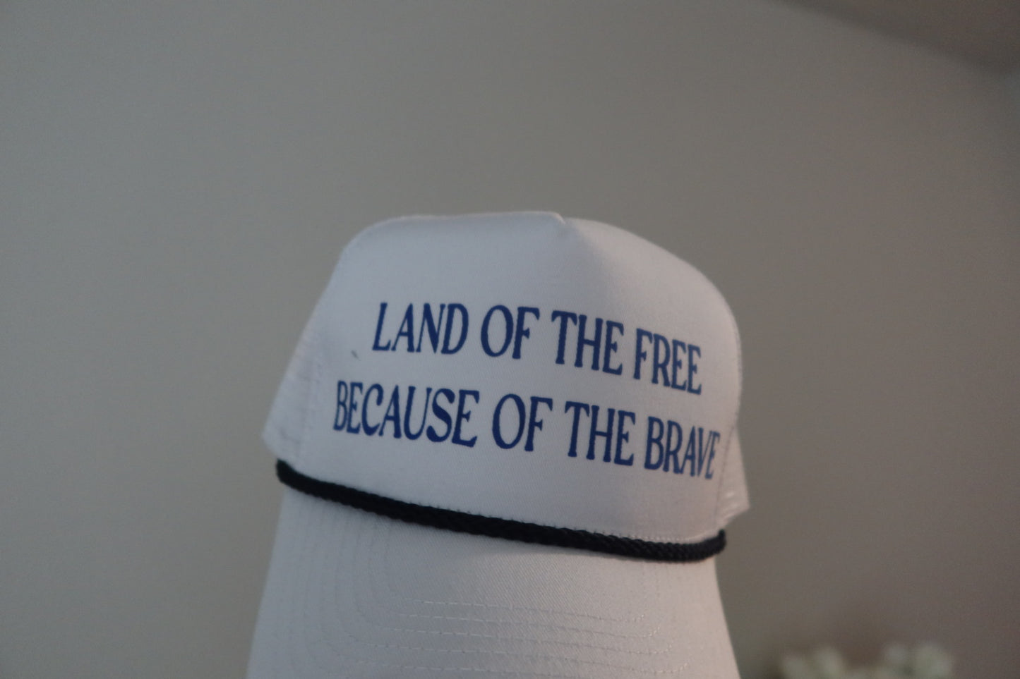 LAND OF THE FREE BECAUSE OF THE BRAVE-WHITE AND  BLUE HAT