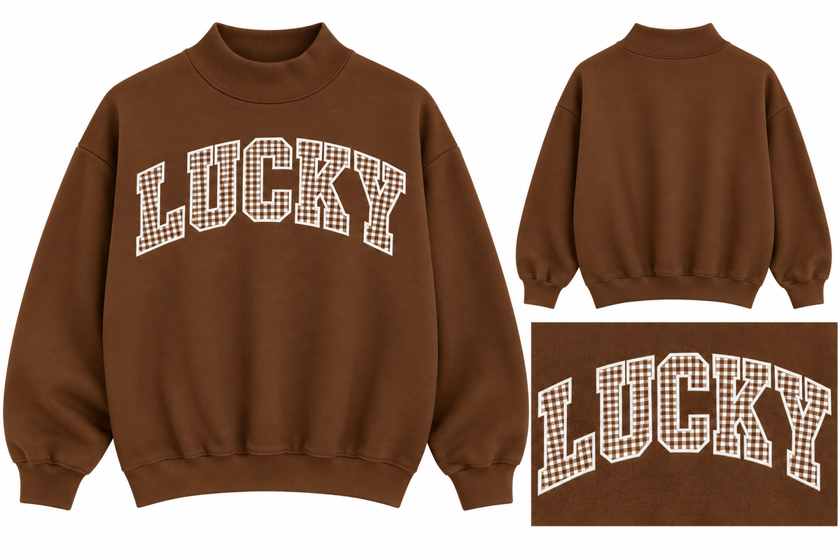 Lucky cocoa gingham mockneck
