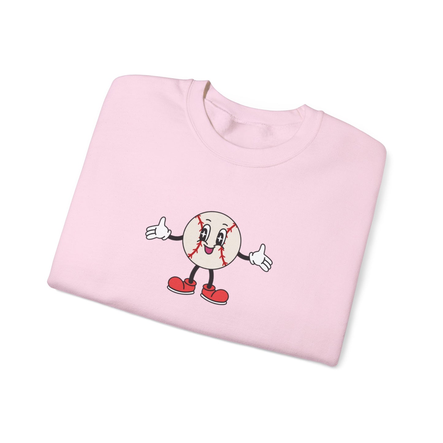 Cute Cartoon Baseball Crewneck Sweatshirt – Thumbs Up Mascot Graphic
