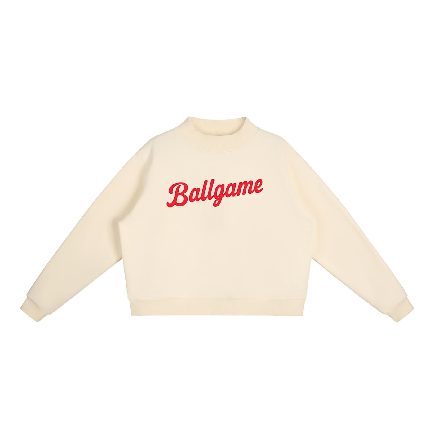 Ballgame Script with Patchwork Essential Fleece Mock-Neck Crew Sweatshirt