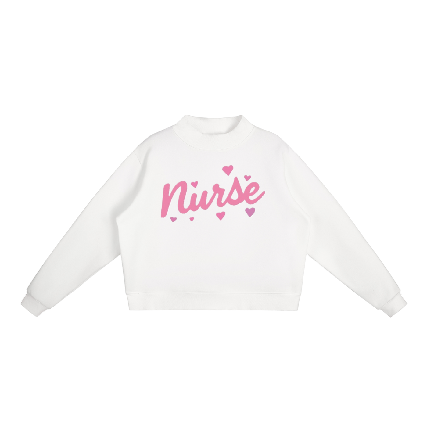 Nurse Script Print Essential Fleece Mock-Neck Crew Sweatshirt