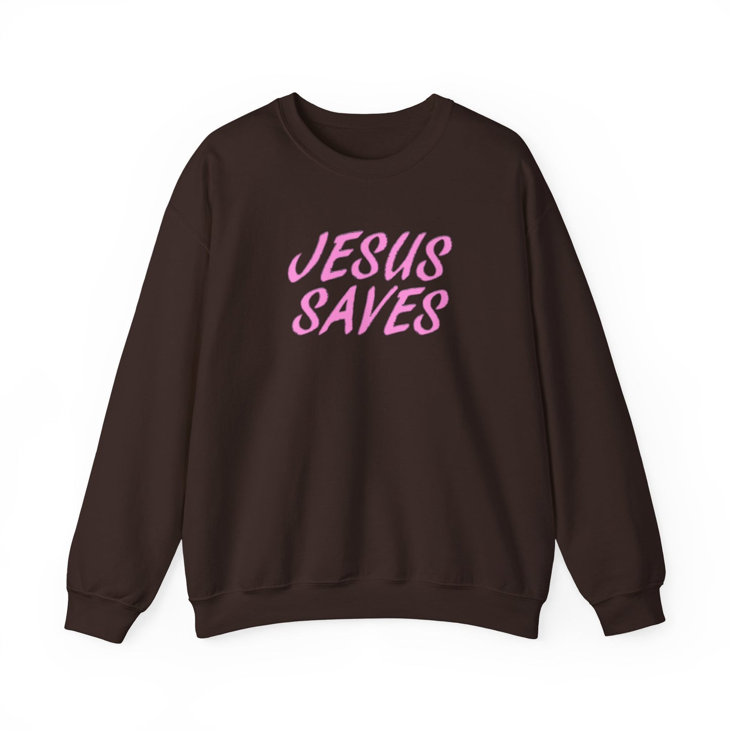 Jesus Saves Pink Script Crew neck — Christian Faith Graphic Tee