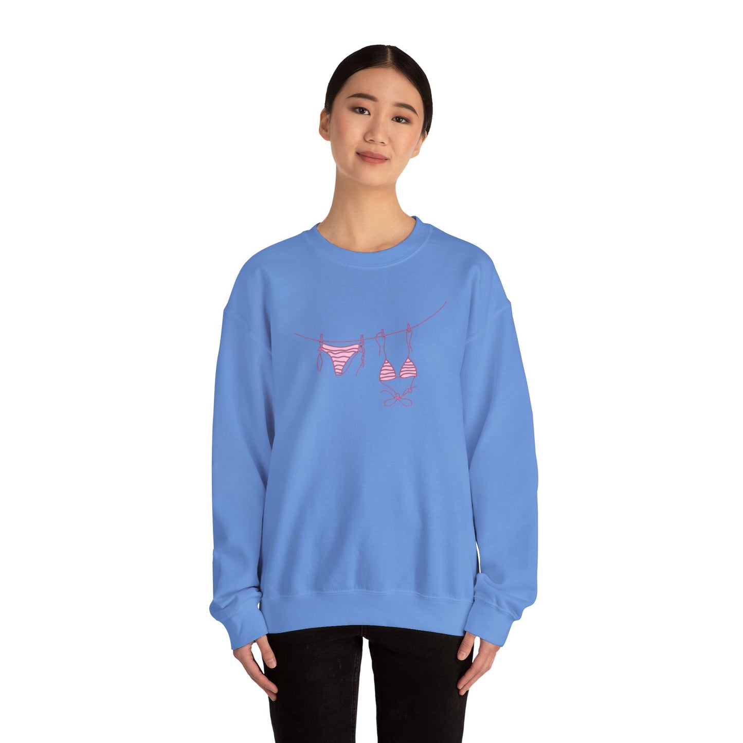 Bikini Line Graphic Crew Neck – Pink Swimsuit Clothesline Sweatshirt