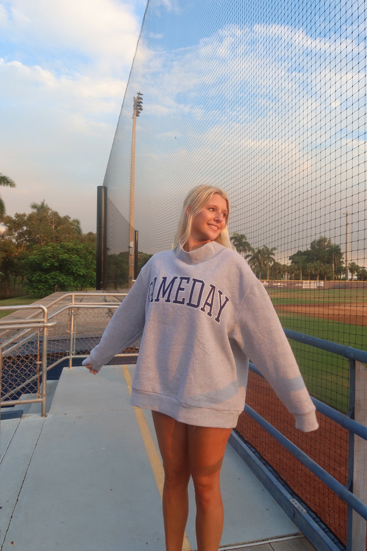 GAMEDAY Classic Grey and Navy Embroidered Mock Neck