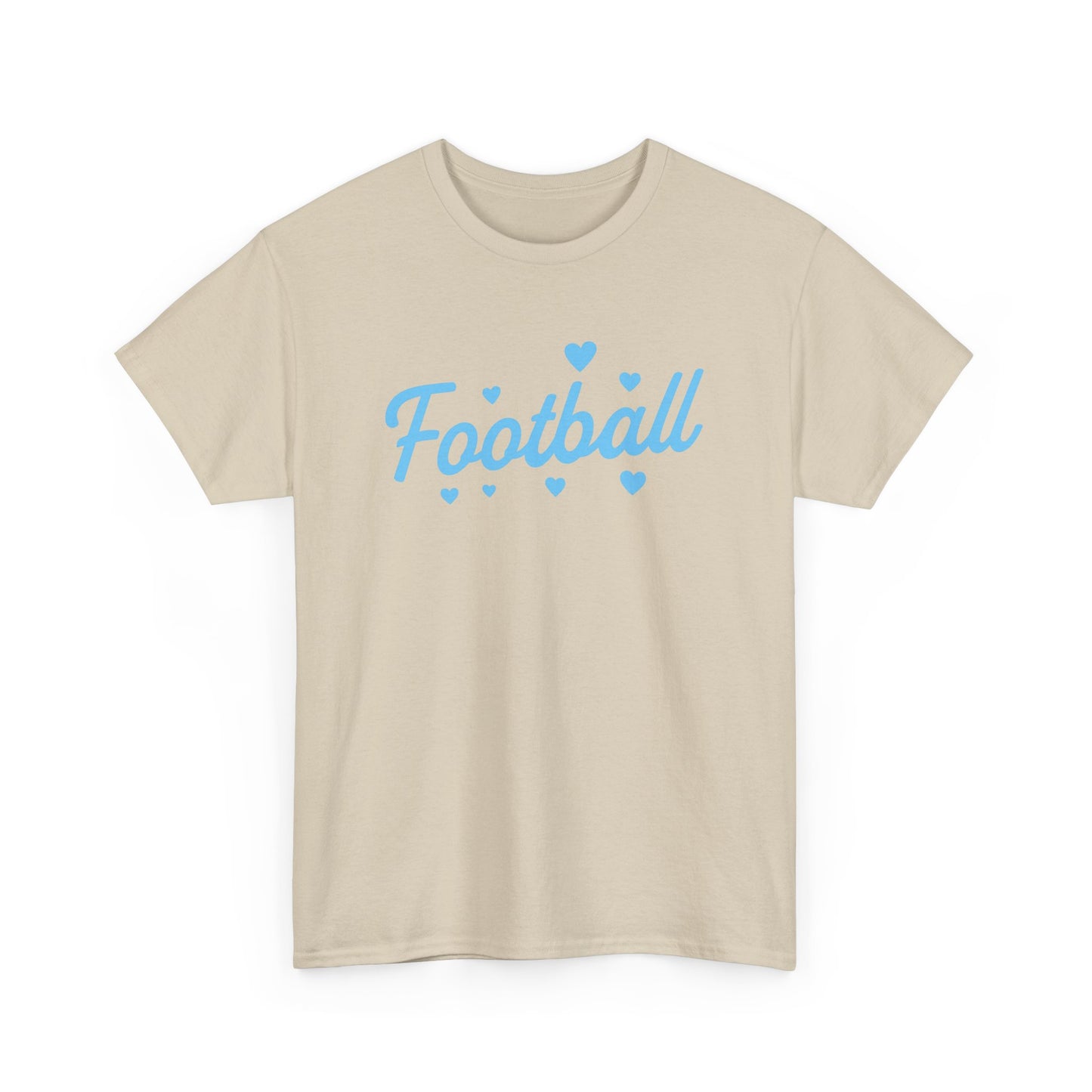 Football Script Tee — Light Blue Heart Sports T-Shirt