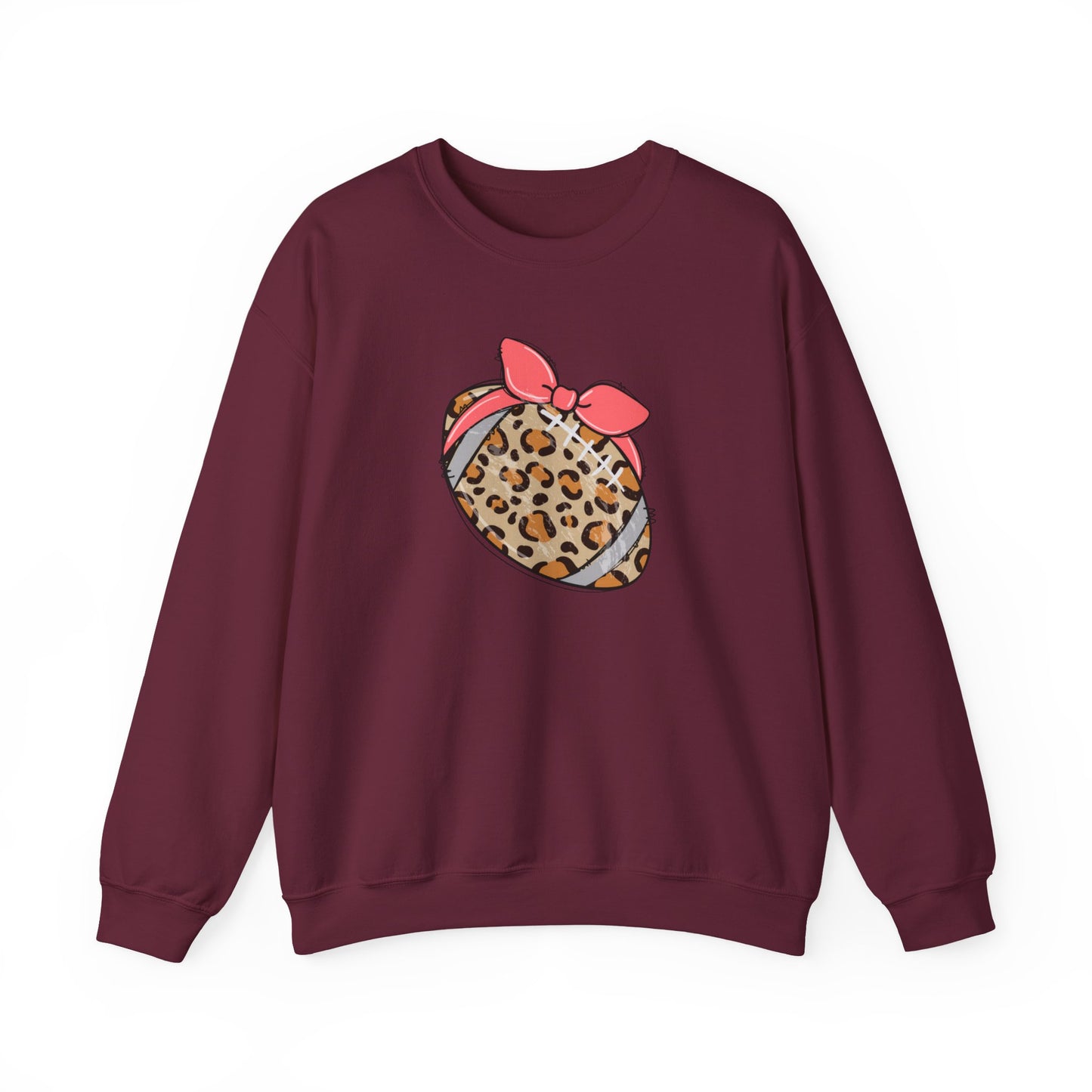 Leopard Print Football Sweatshirt with Pink Bandana — Cute Game Day Crewneck