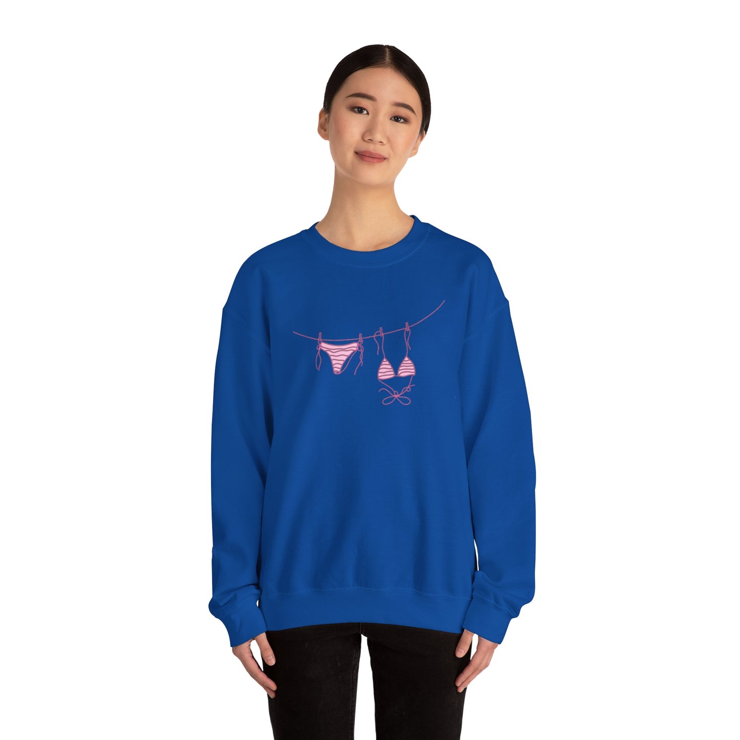 Bikini Line Graphic Crew Neck – Pink Swimsuit Clothesline Sweatshirt