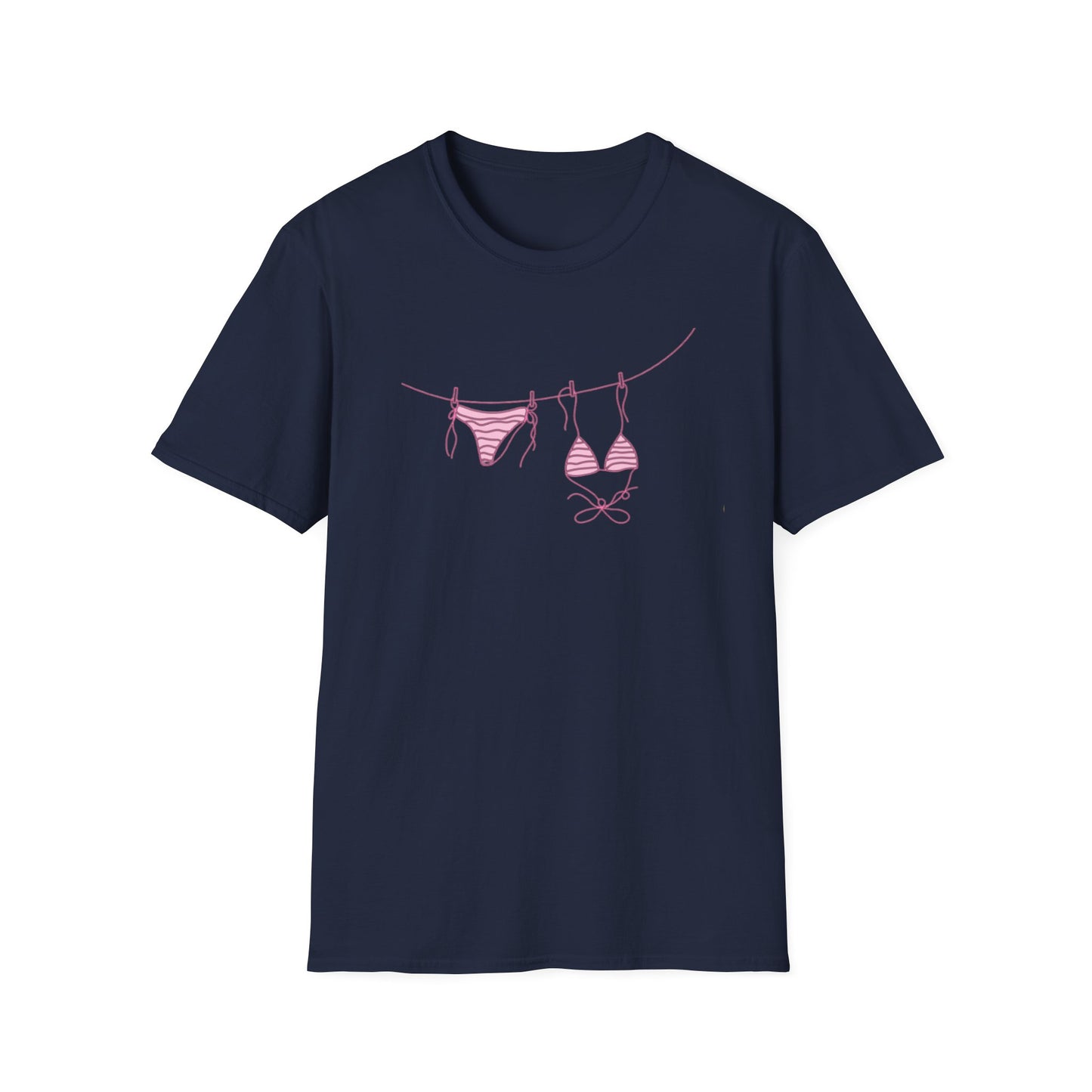 Bikini Line Graphic T‑Shirt – Pink Swimsuit Clothesline Tee