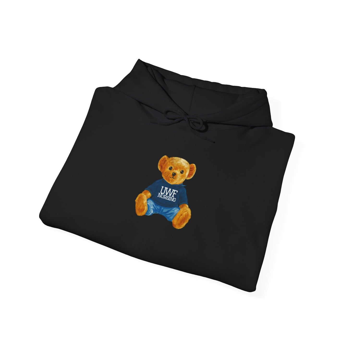 Teddy Bear Graphic Hoodie — Cute Bear Wearing 'UWF NURSING' Sweater