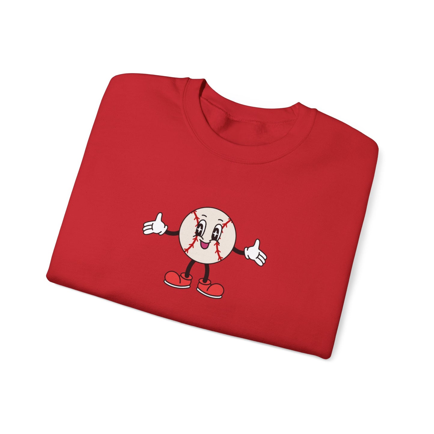 Cute Cartoon Baseball Crewneck Sweatshirt – Thumbs Up Mascot Graphic