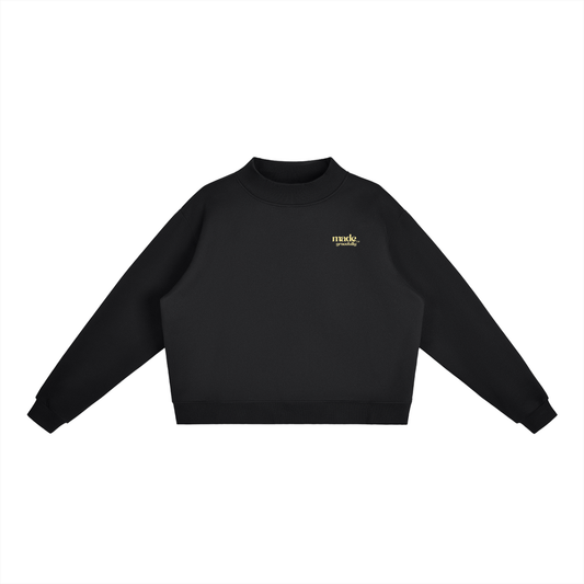 Yellow Bikini Logo Essential Fleece Mock-Neck Crew Sweatshirt