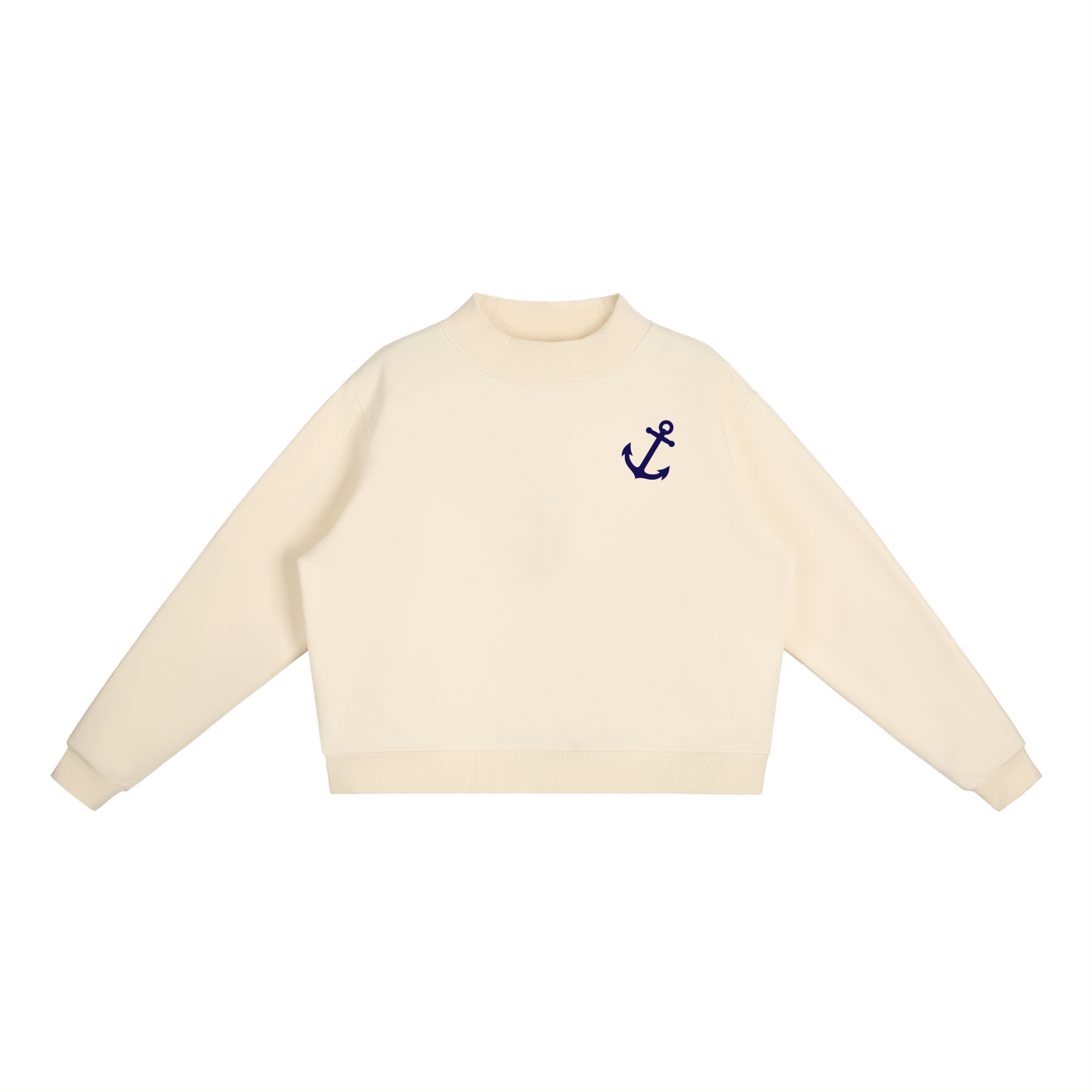 Navy Anchor Essential Fleece Mock-Neck Crew Sweatshirt