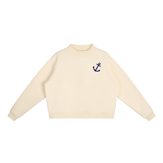 Navy Anchor Essential Fleece Mock-Neck Crew Sweatshirt