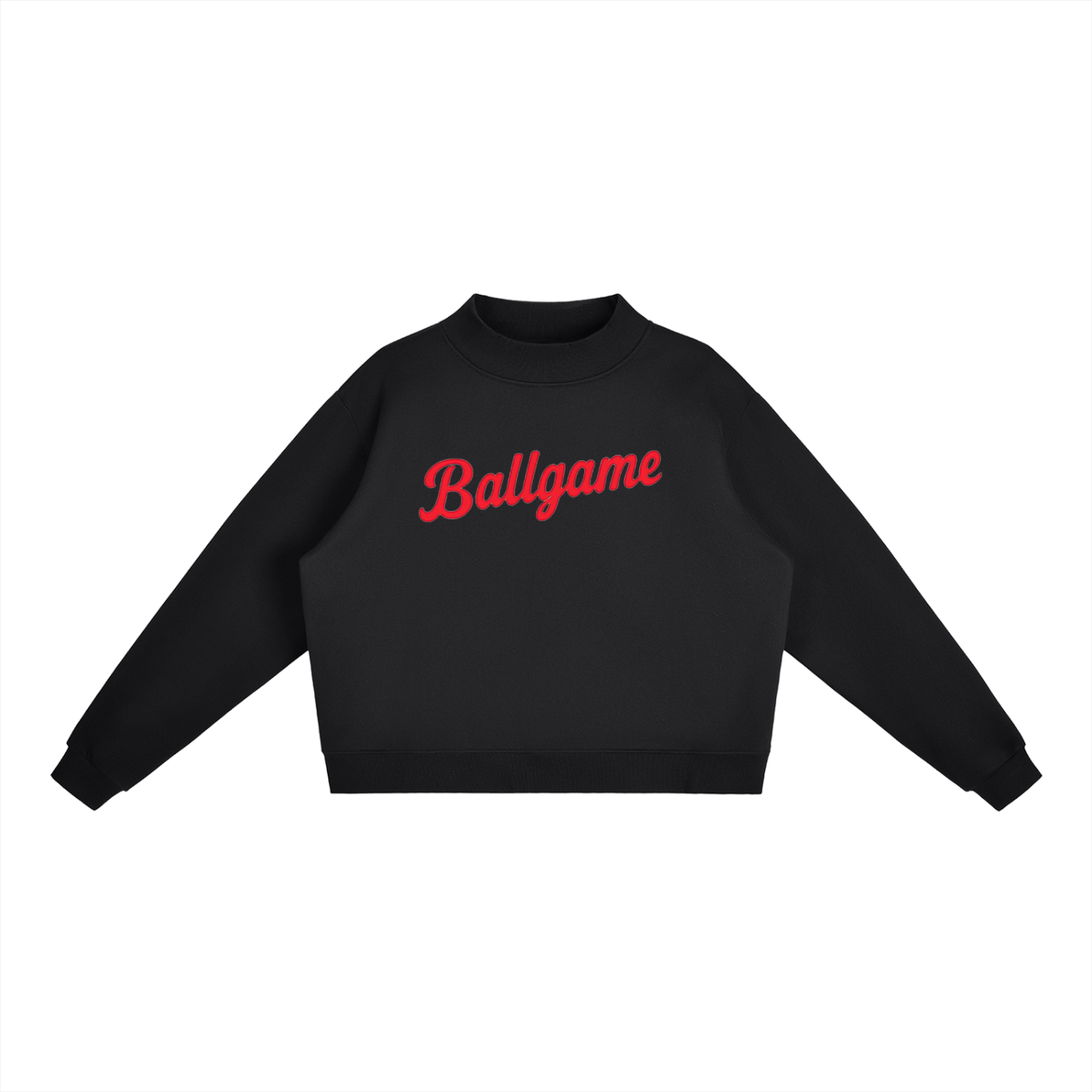 Ballgame Script with Patchwork Essential Fleece Mock-Neck Crew Sweatshirt