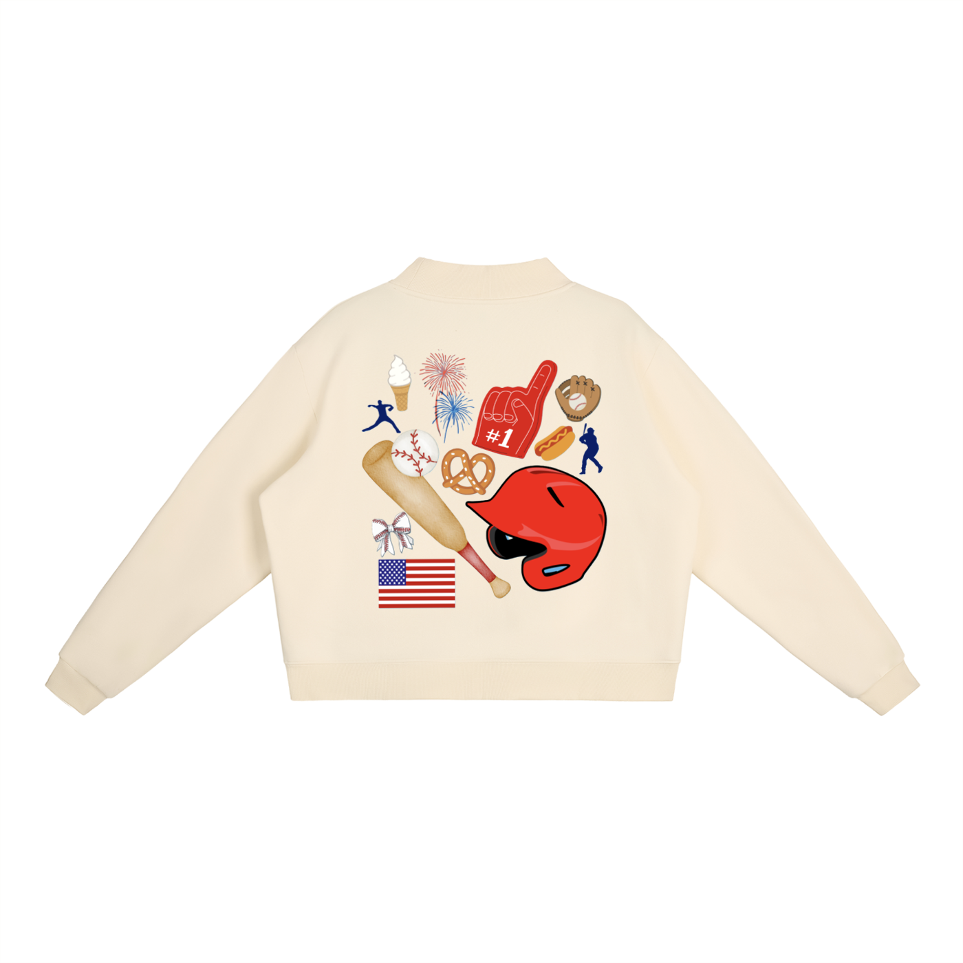 Flag All American Baseball Fleece Mock-Neck Crew Sweatshirt