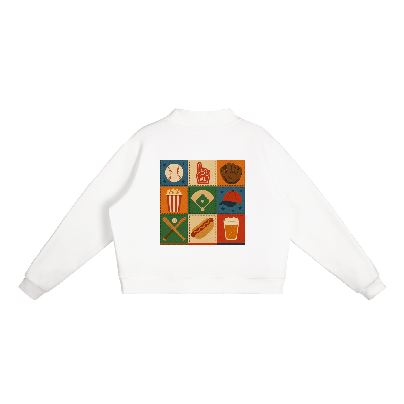 Ballgame Script with Patchwork Essential Fleece Mock-Neck Crew Sweatshirt