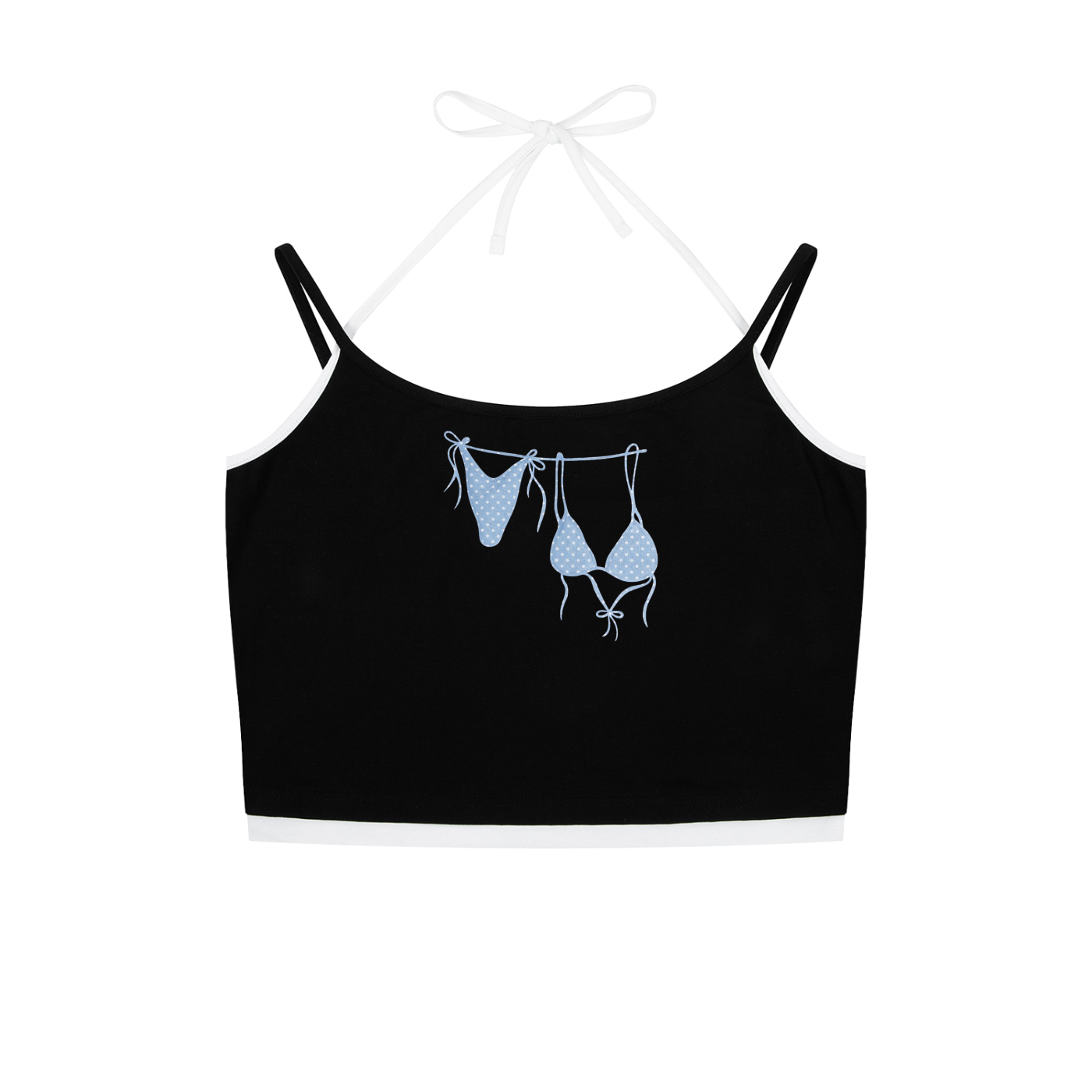 Blue Bikini Contrast Binding Halter Tank Top