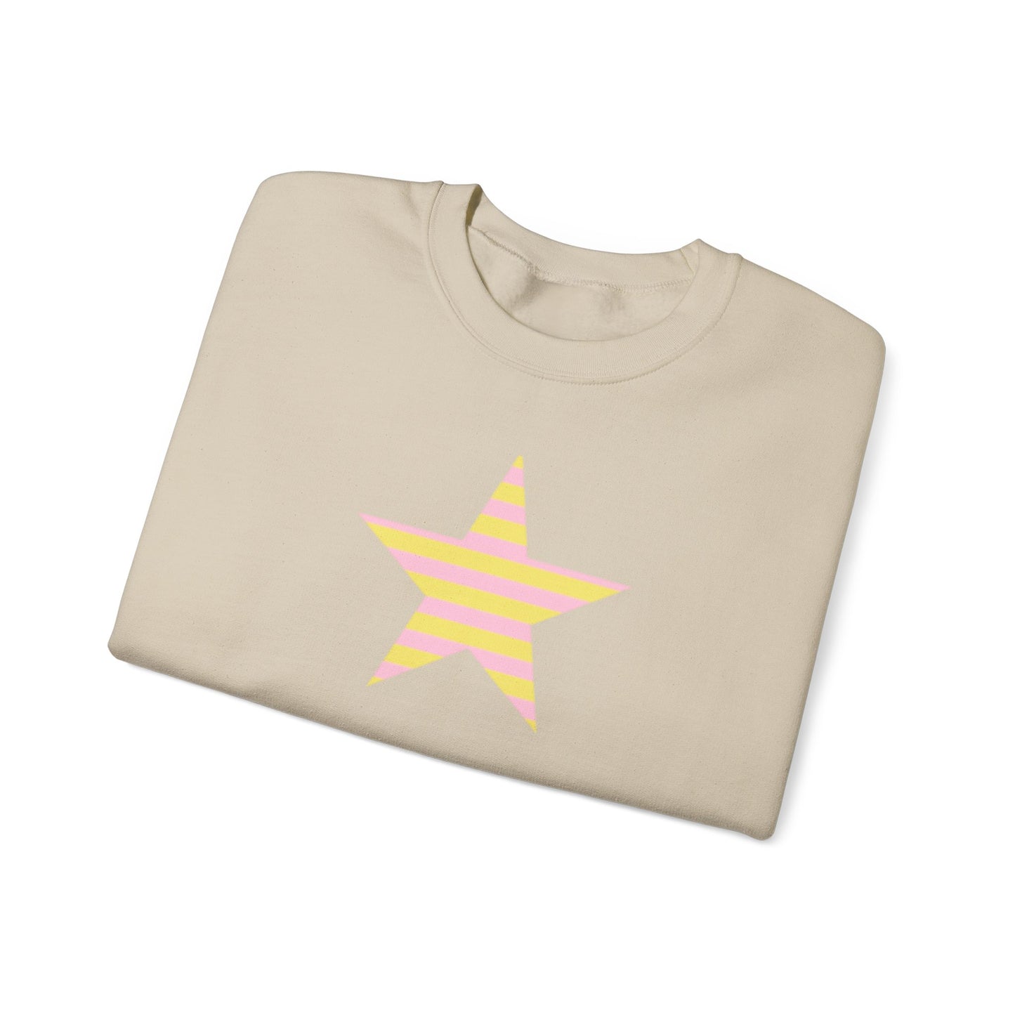 Star Stripe Crewneck — Pastel Pink & Yellow Graphic Sweatshirt