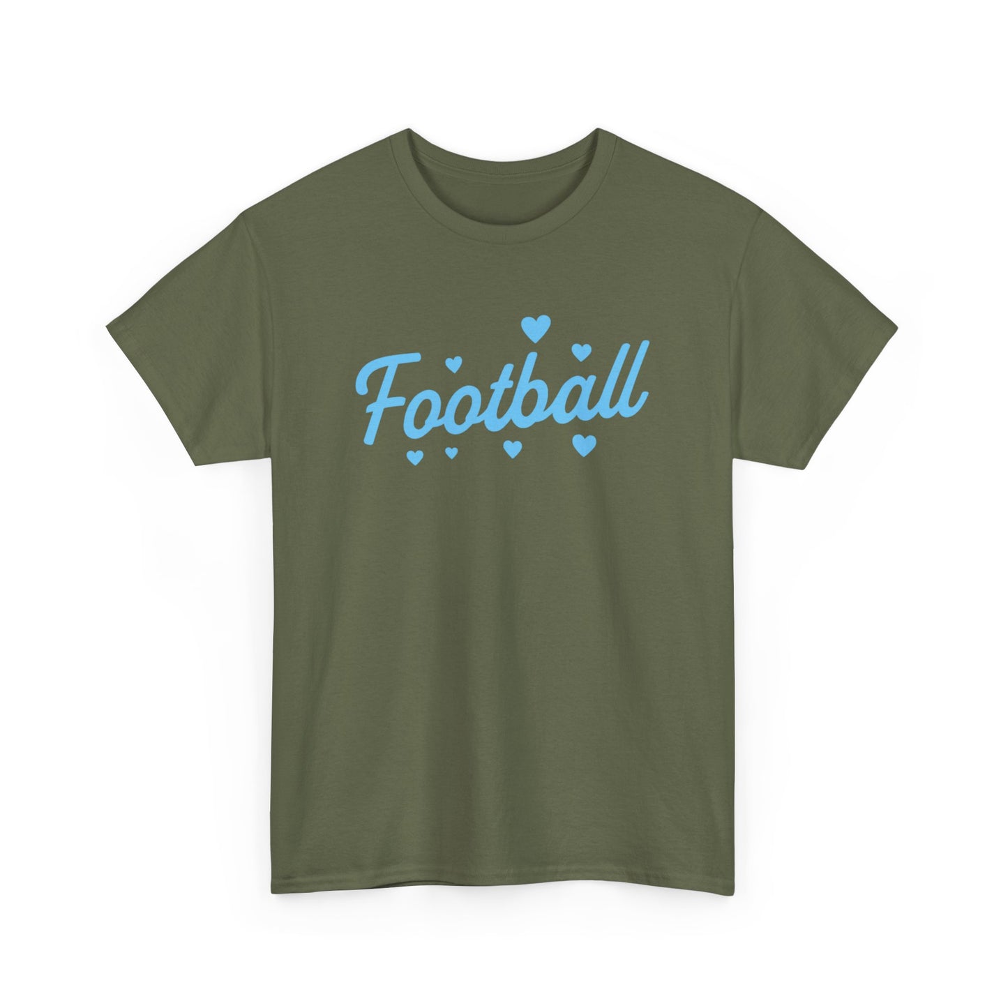 Football Script Tee — Light Blue Heart Sports T-Shirt