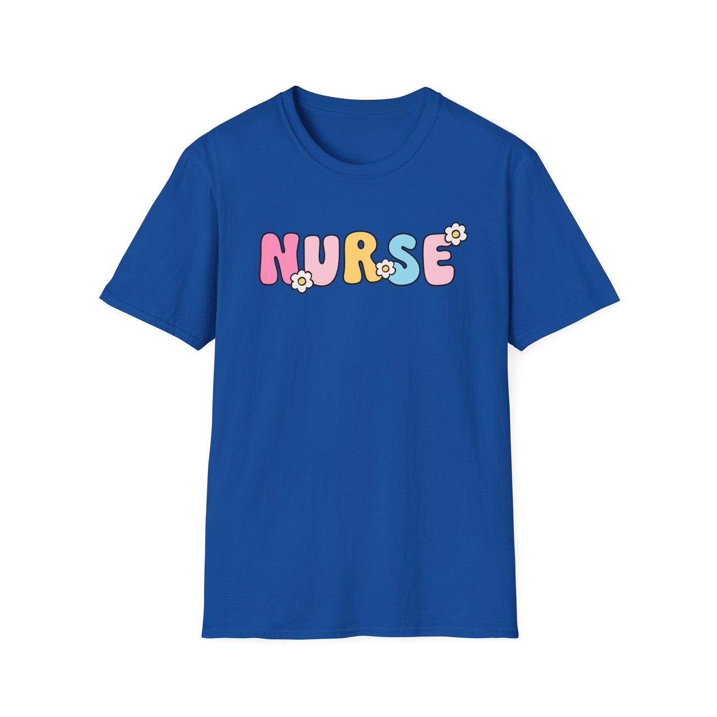Nurse Daisy Retro Bubble Letter T-Shirt — Cute Pastel Floral Nursing Tee