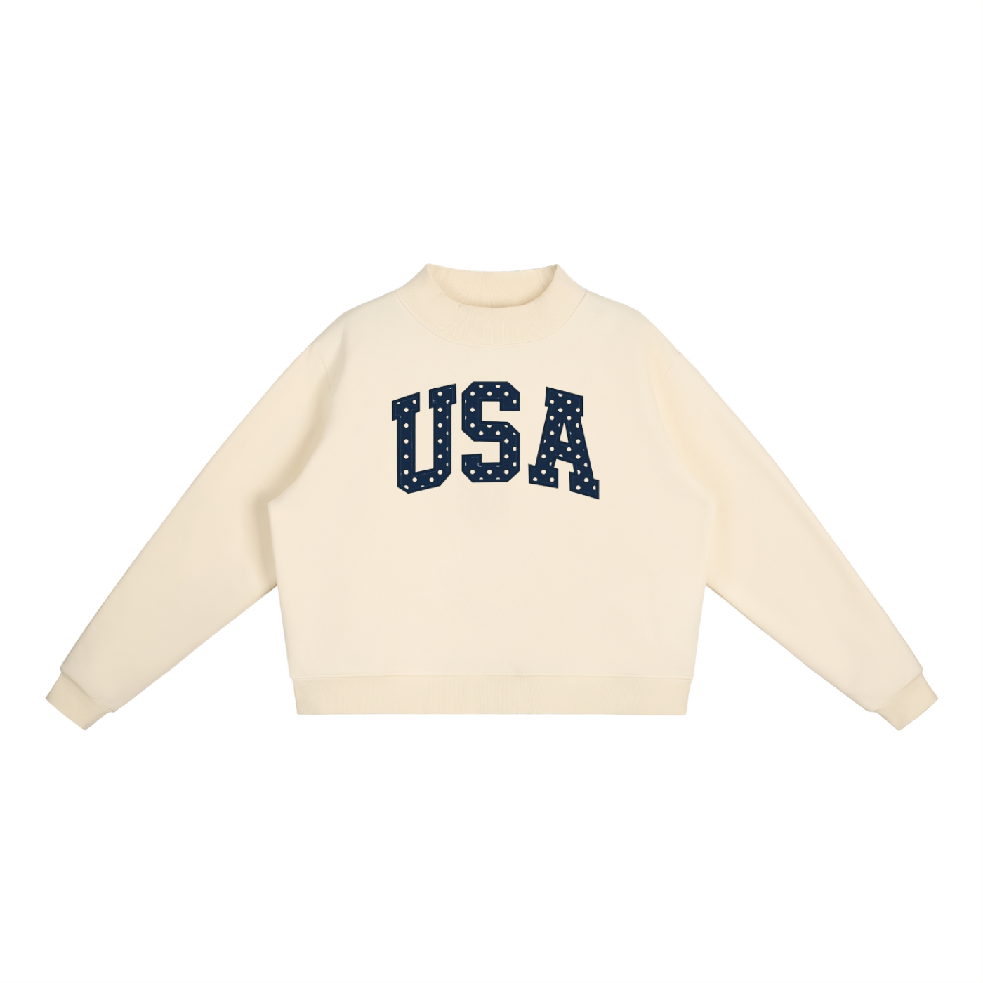 USA Polka Dot Essential Fleece Mock-Neck Crew Sweatshirt