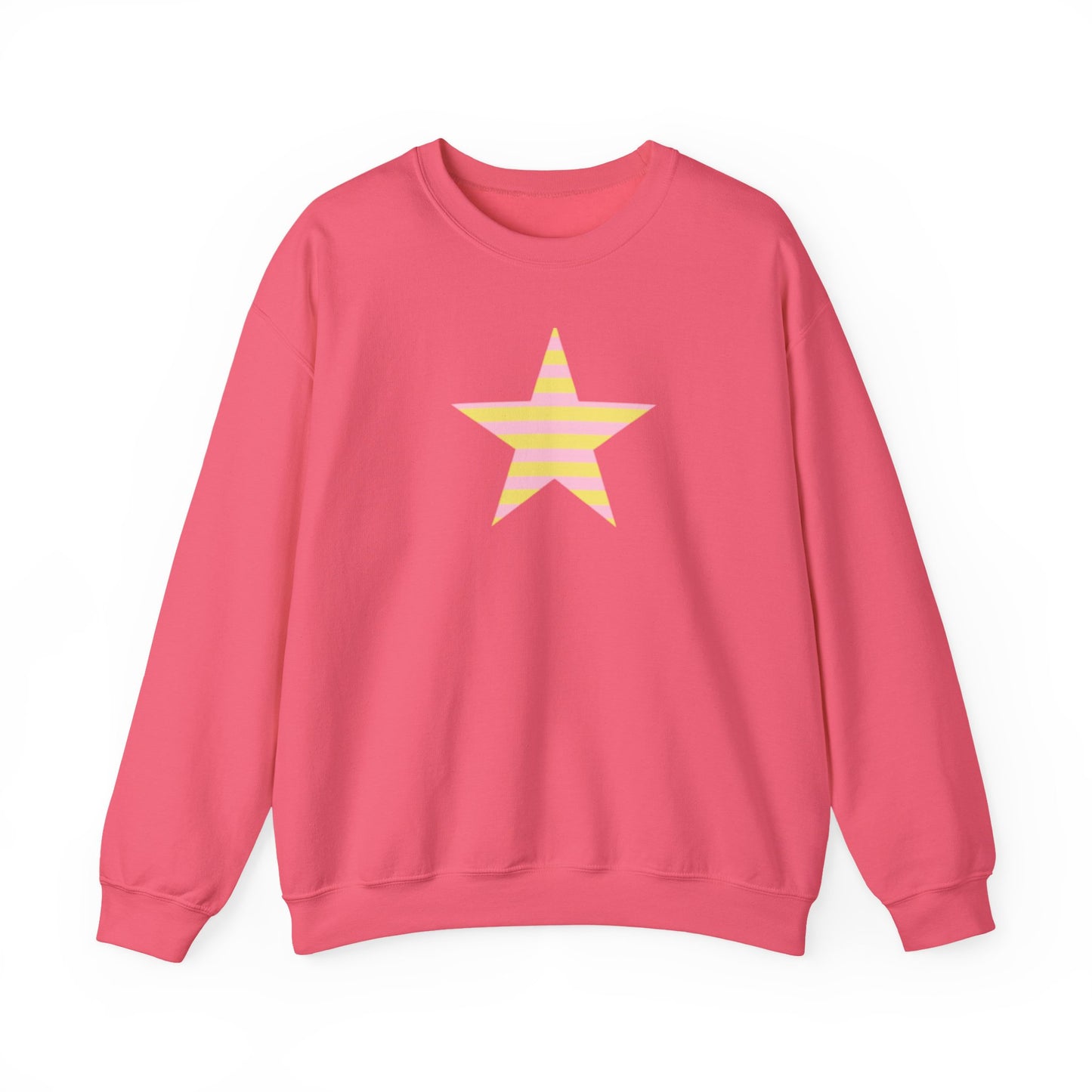 Star Stripe Crewneck — Pastel Pink & Yellow Graphic Sweatshirt