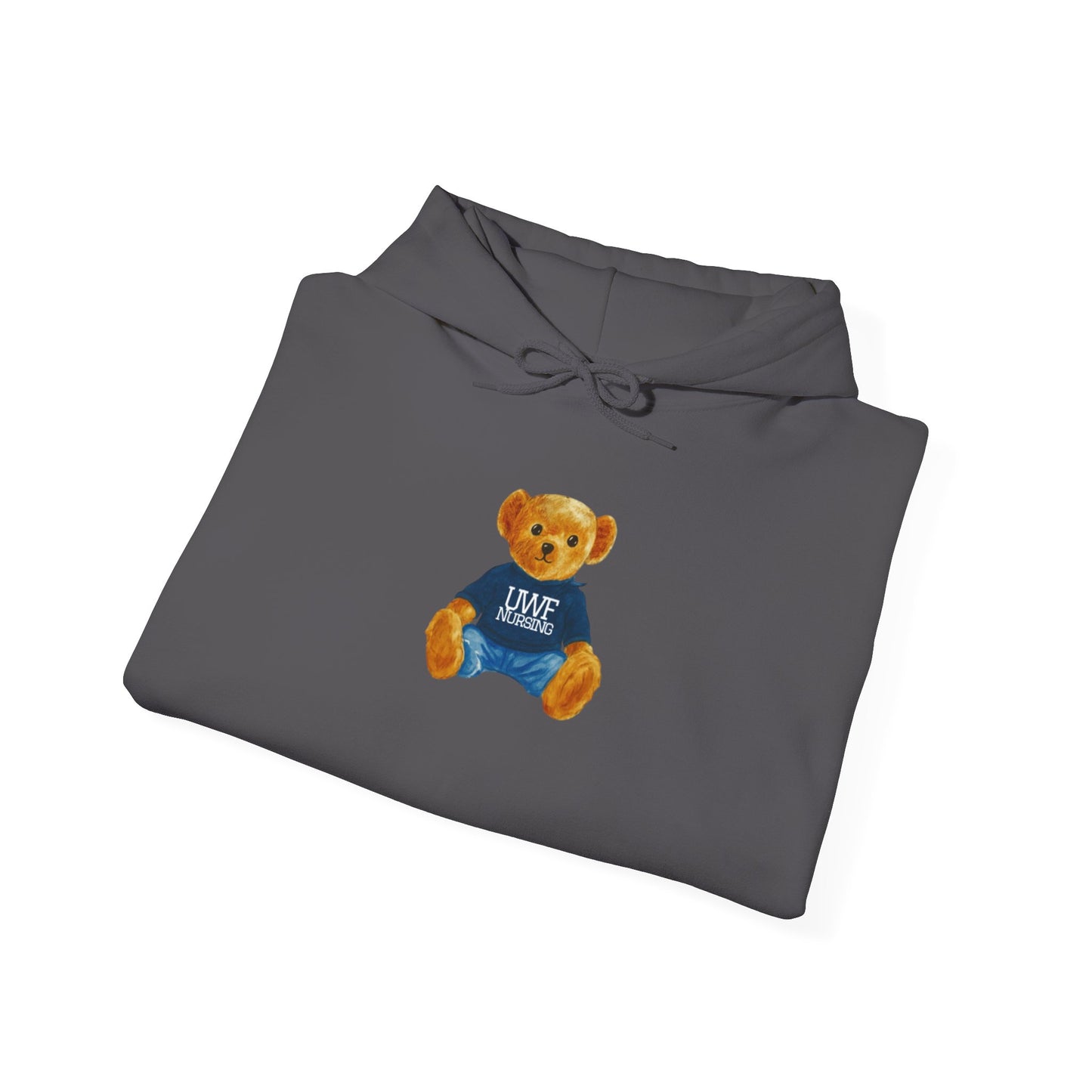 Teddy Bear Graphic Hoodie — Cute Bear Wearing 'UWF NURSING' Sweater