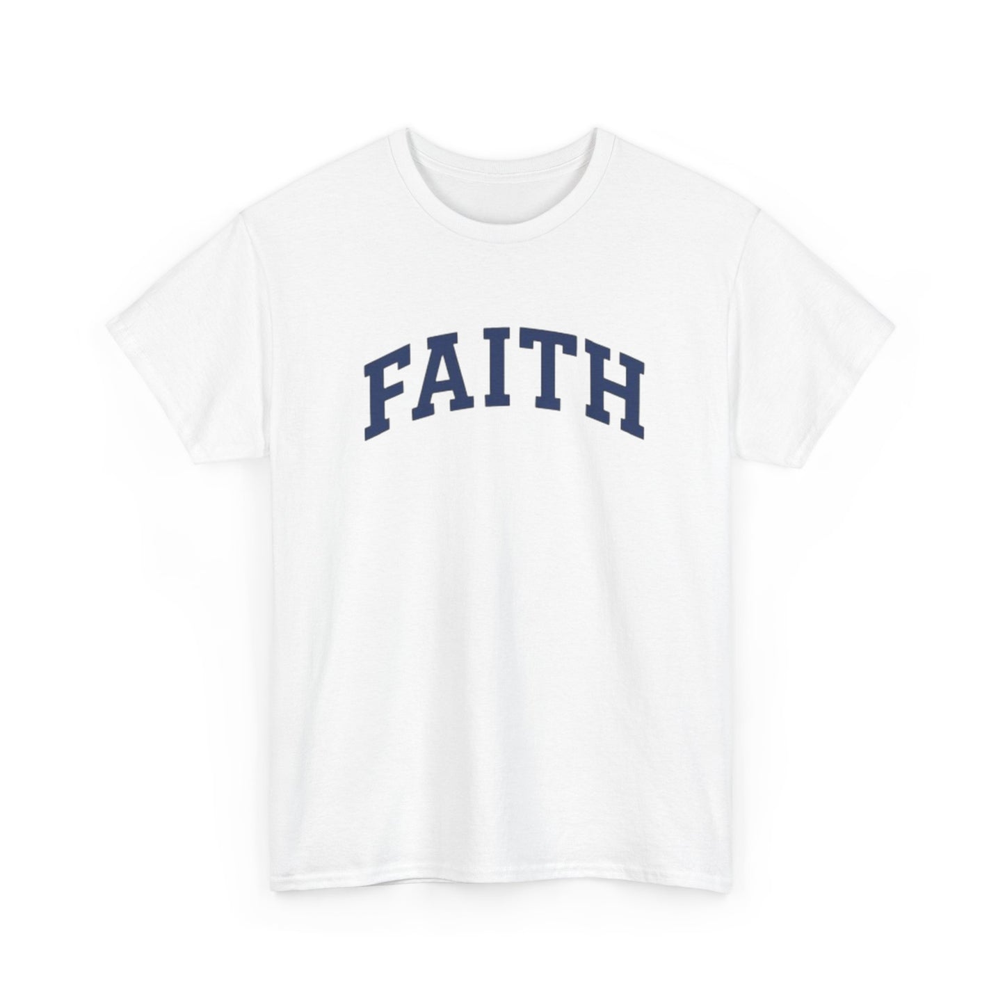 Faith Graphic Tee — Simple Navy Arch Lettering Christian T‑Shirt
