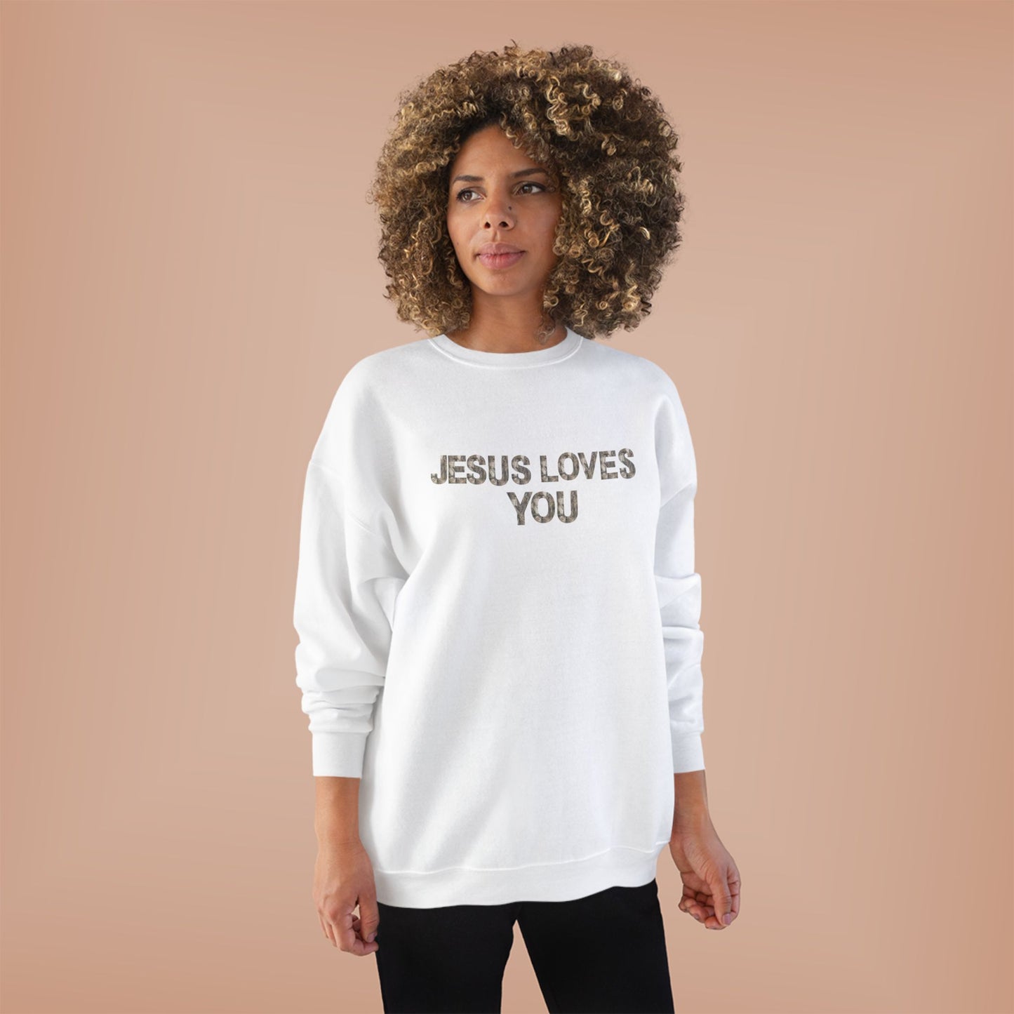 Unisex Eco-Friendly Crewneck Sweatshirt - "Jesus Loves You," Faith Apparel, Comfortable Gift, Religious Sweatshirt, Cozy Outfit