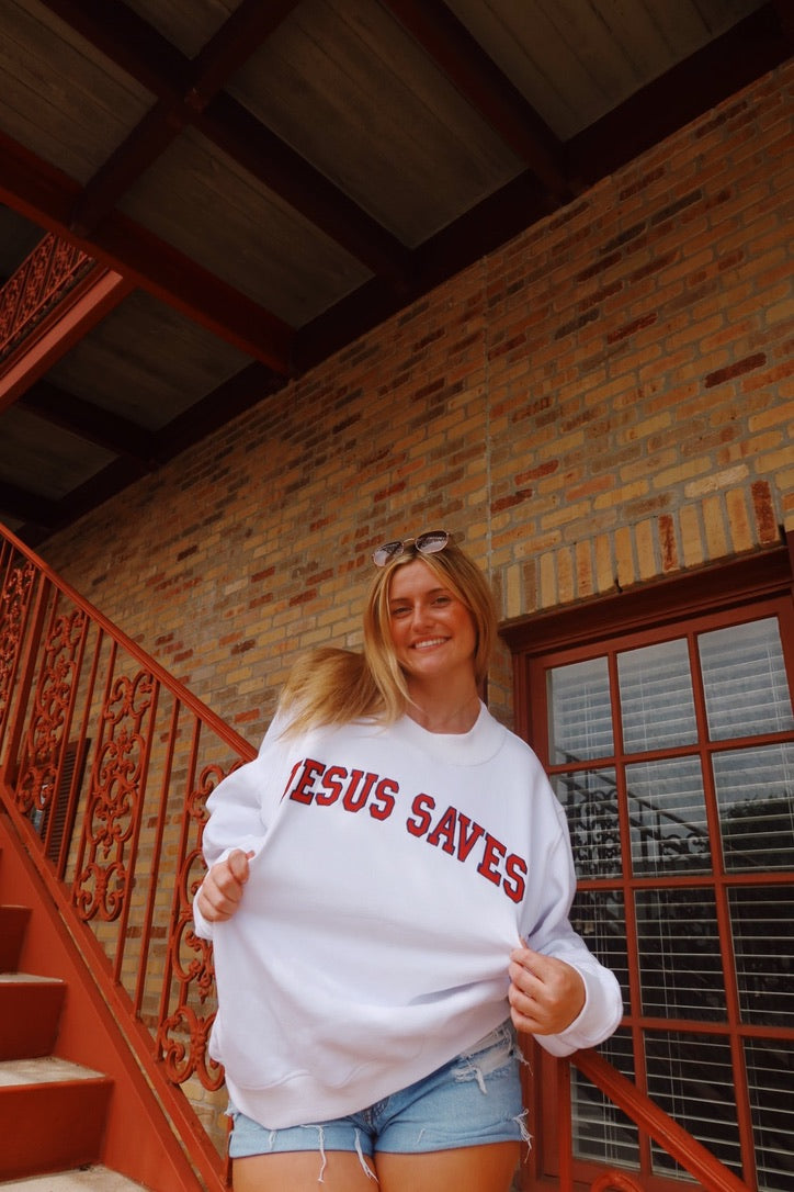 JESUS SAVES WHITE MOCK NECK