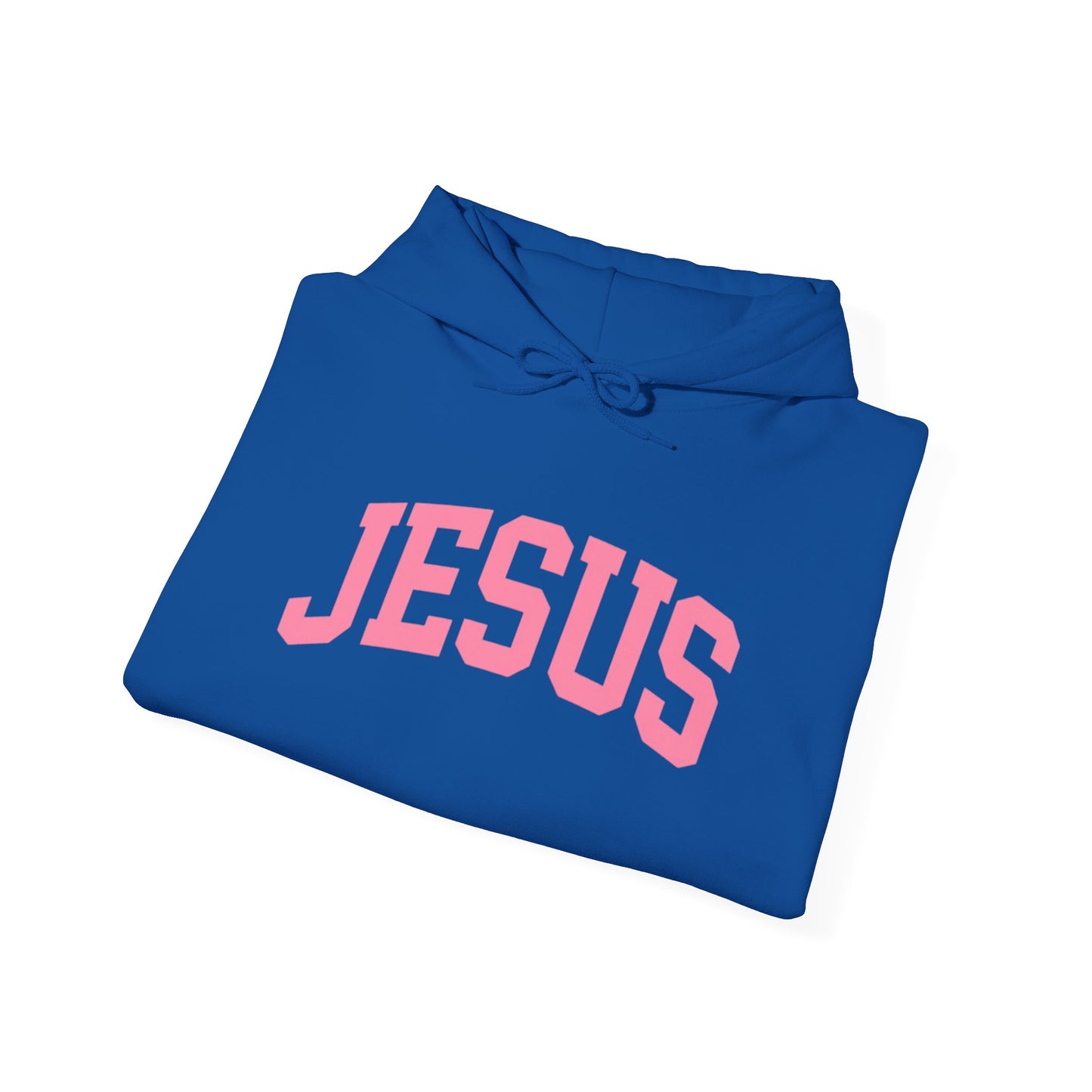 Jesus Arch Logo Hoodie — Pink Lettering Christian Faith Pullover