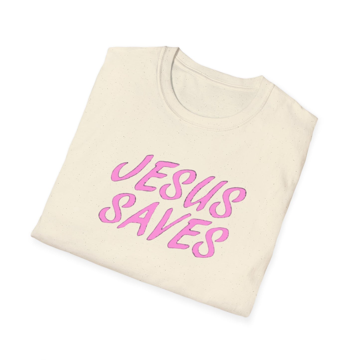 Jesus Saves Pink Script T-Shirt — Christian Faith Graphic Tee