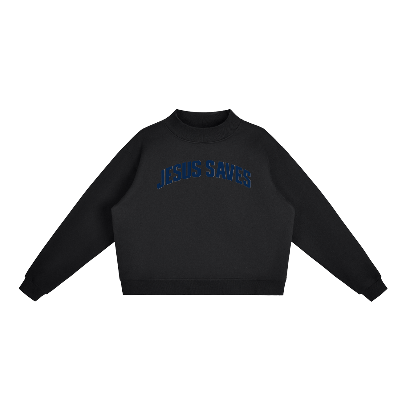 Jesus Saves Essential Fleece Mock-Neck Crew Sweatshirt