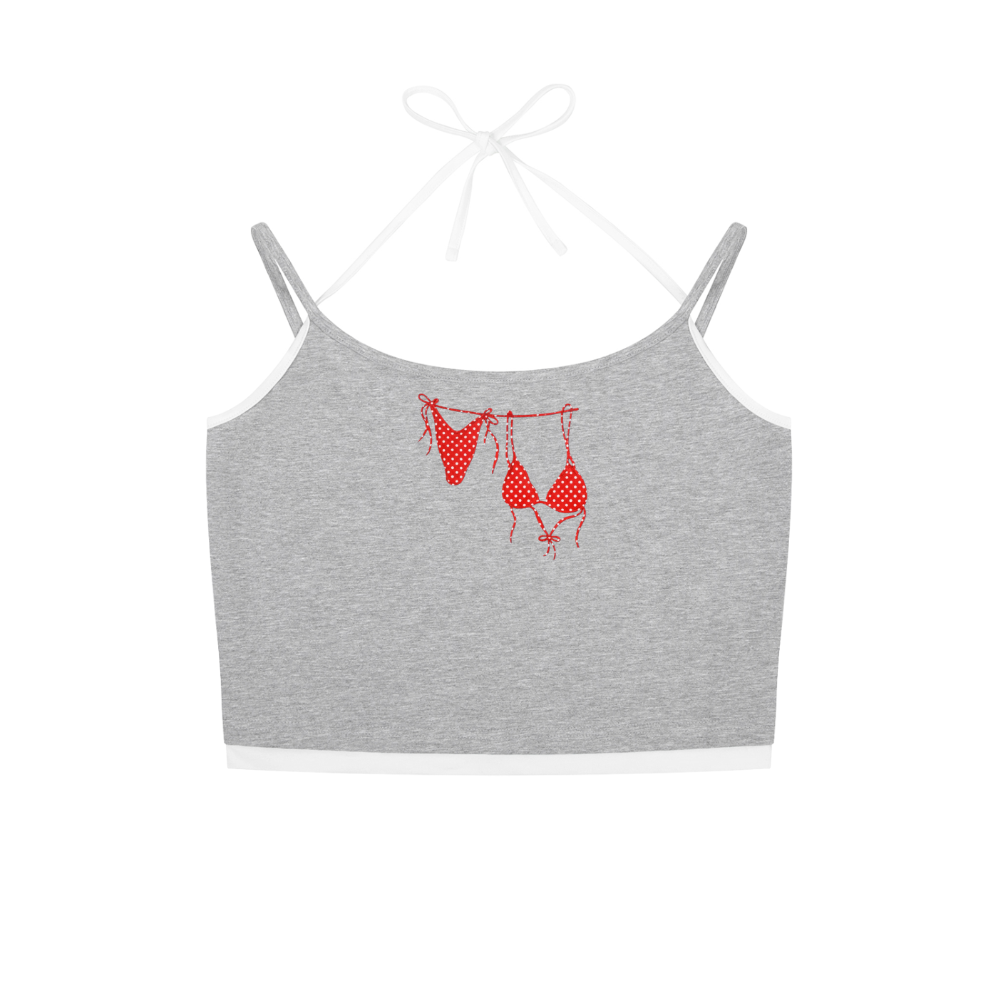 Red Bikini Contrast Binding Halter Tank Top