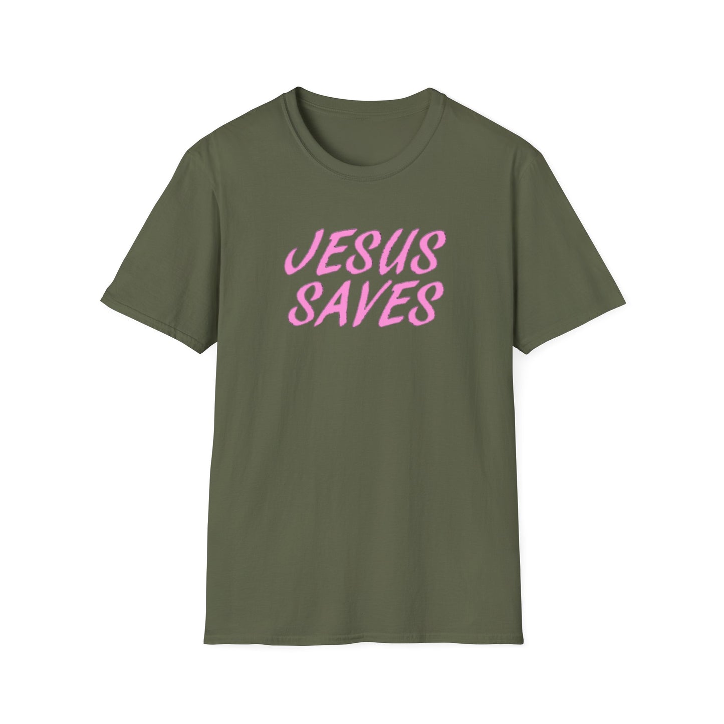Jesus Saves Pink Script T-Shirt — Christian Faith Graphic Tee