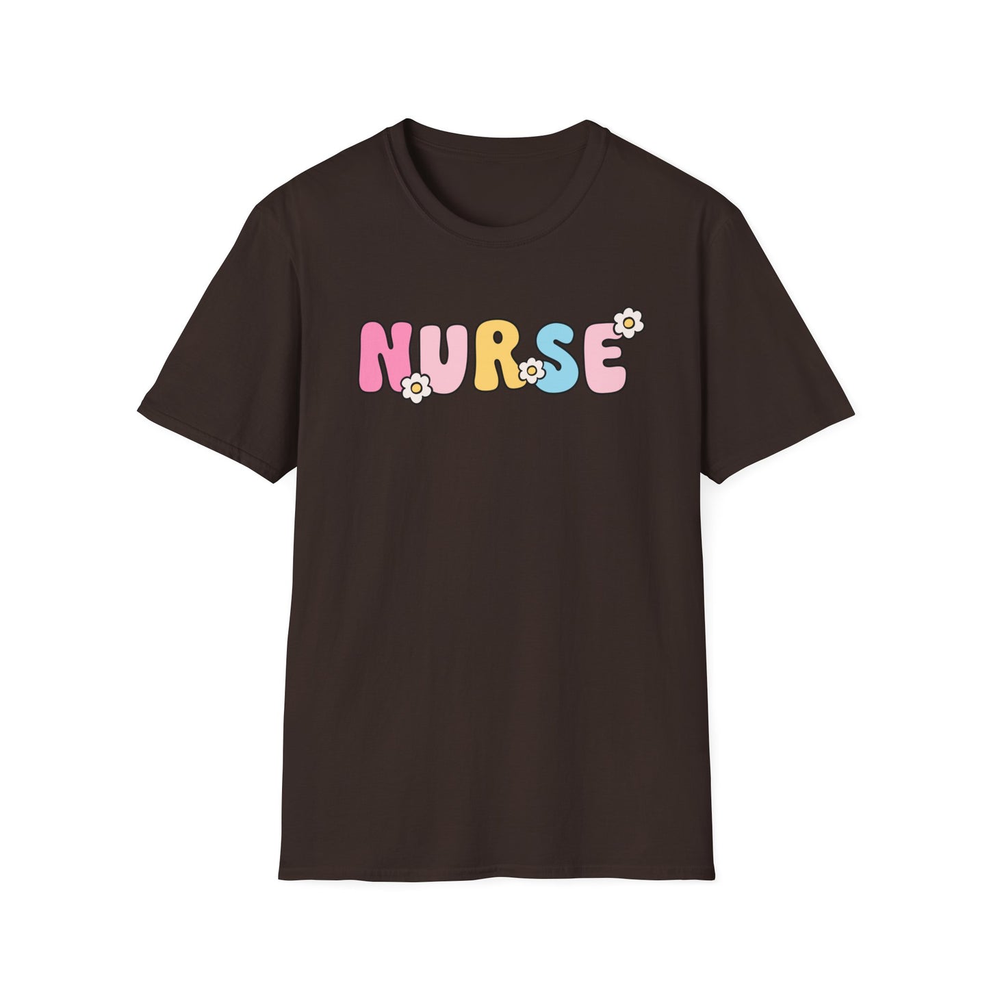 Nurse Daisy Retro Bubble Letter T-Shirt — Cute Pastel Floral Nursing Tee