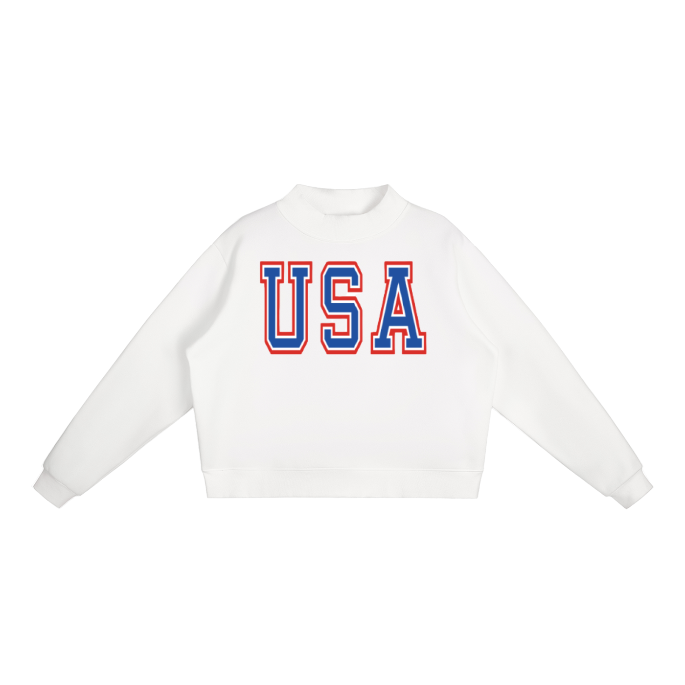 USA Large Varsity Fleece Mock-Neck Crew Sweatshirt