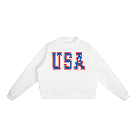 USA Large Varsity Fleece Mock-Neck Crew Sweatshirt