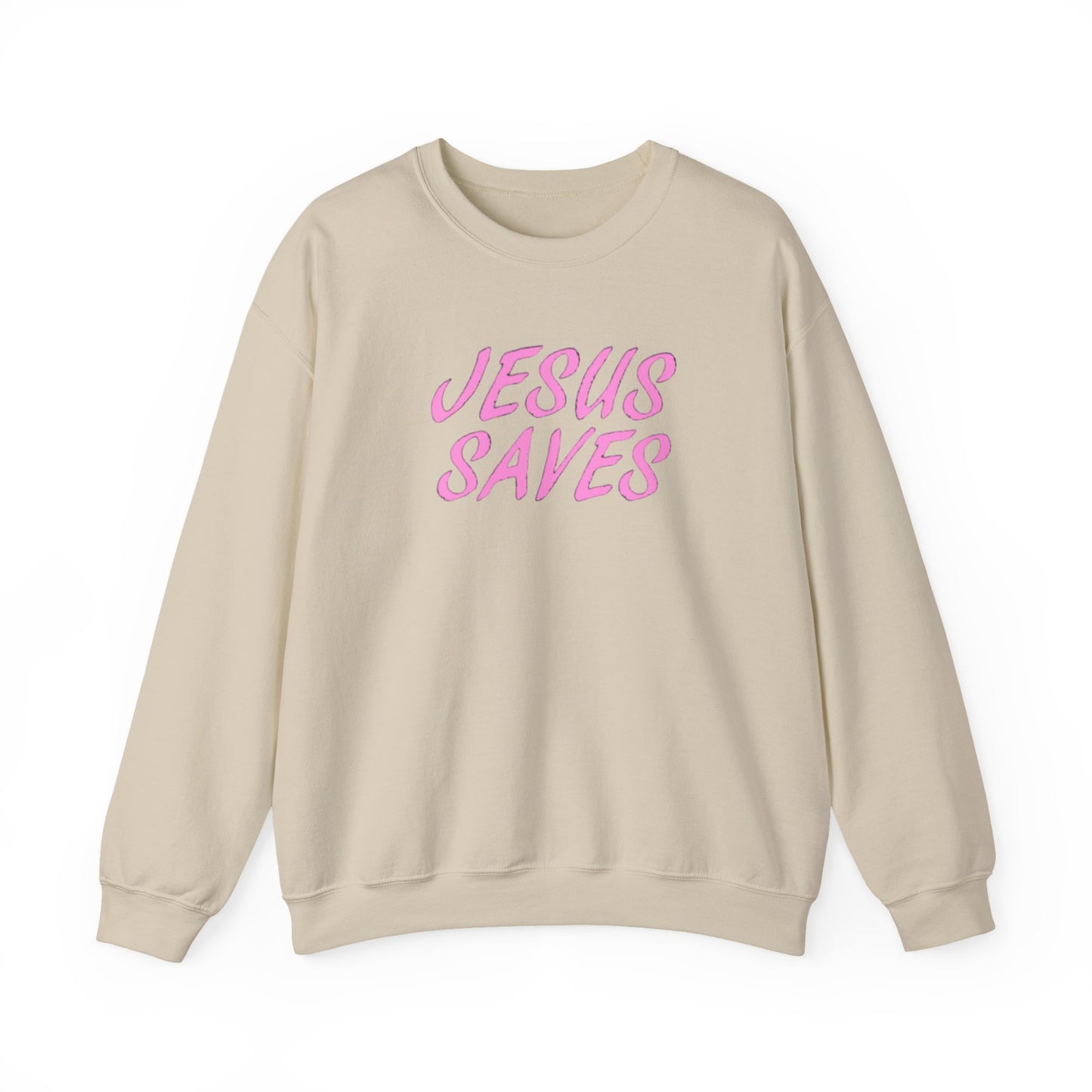 Jesus Saves Pink Script Crew neck — Christian Faith Graphic Tee