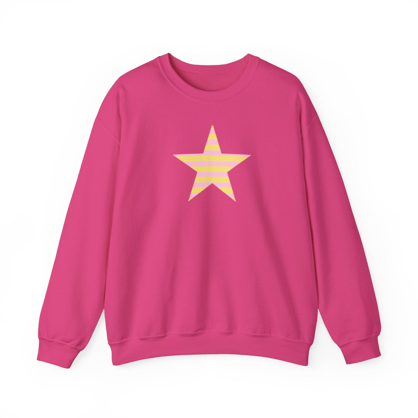 Star Stripe Crewneck — Pastel Pink & Yellow Graphic Sweatshirt