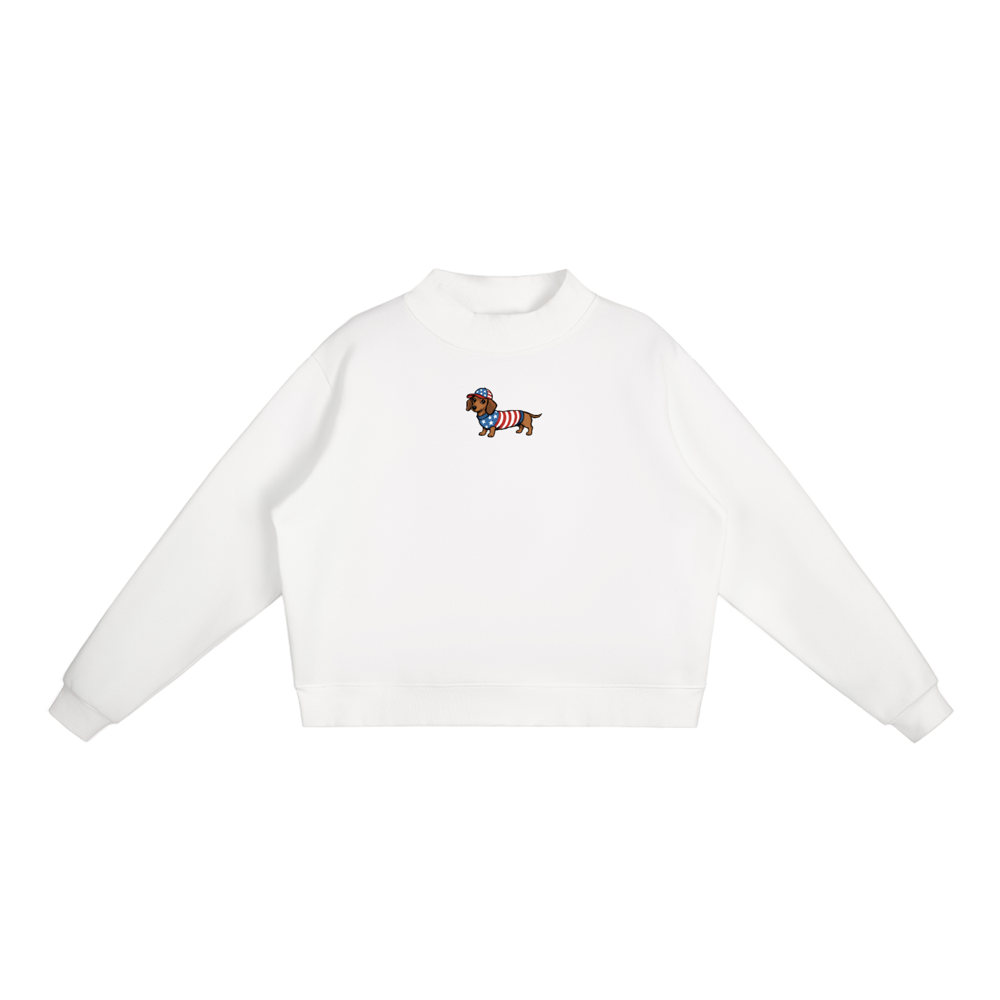 USA Patriotic Weiner Dog Fleece Mock-Neck Crew Sweatshirt