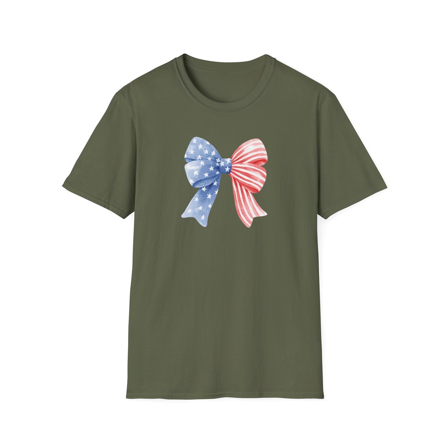 Patriotic USA Flag Bow T-Shirt — Red White Blue 4th of July Tee
