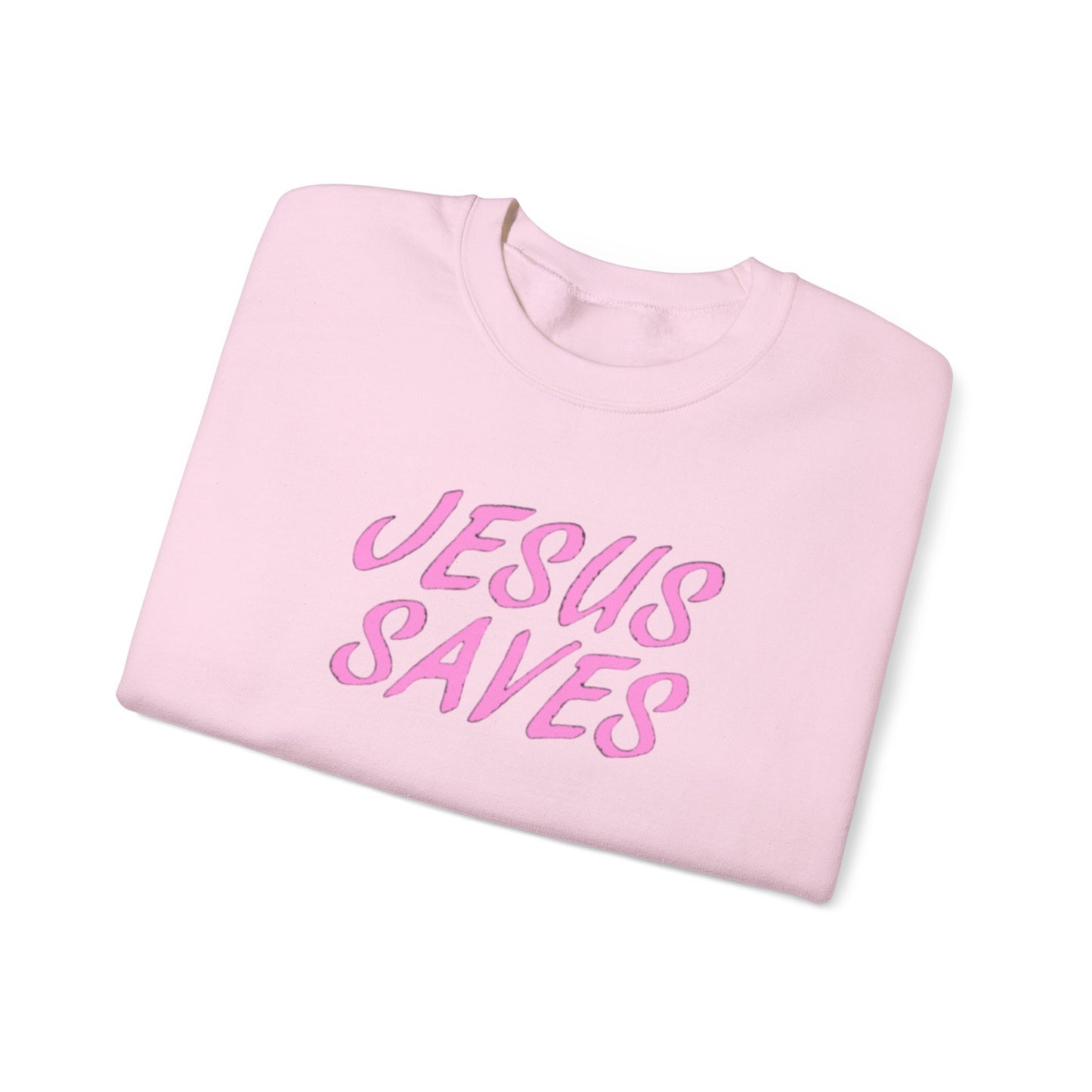 Jesus Saves Pink Script Crew neck — Christian Faith Graphic Tee