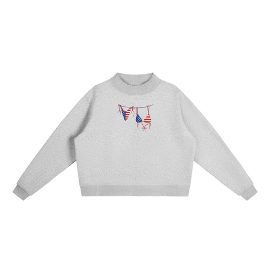 USA Front Bikini Essential Fleece Mock-Neck Crew Sweatshirt