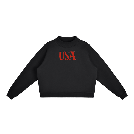 USA Essential Fleece Mock-Neck Crew Sweatshirt