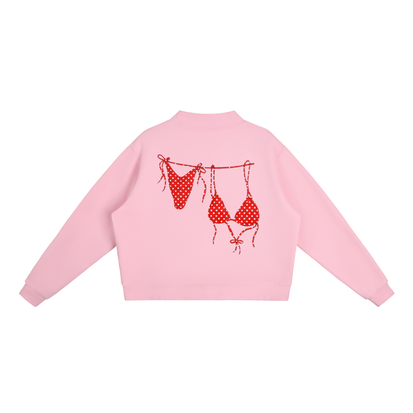 Red Bikini Logo Essential Fleece Mock-Neck Crew Sweatshirt