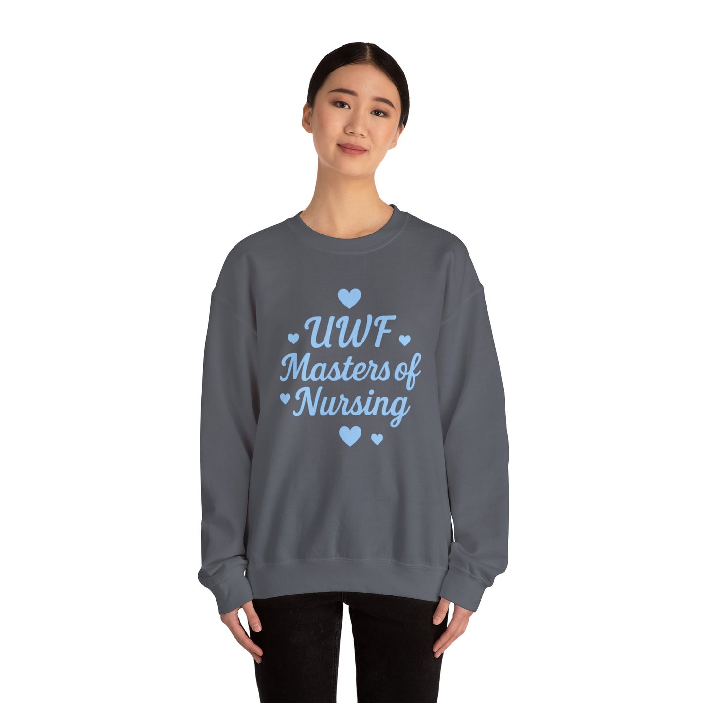 UWF Masters of Nursing Crew neck — Light Blue Heart Nursing School Sweatshirt