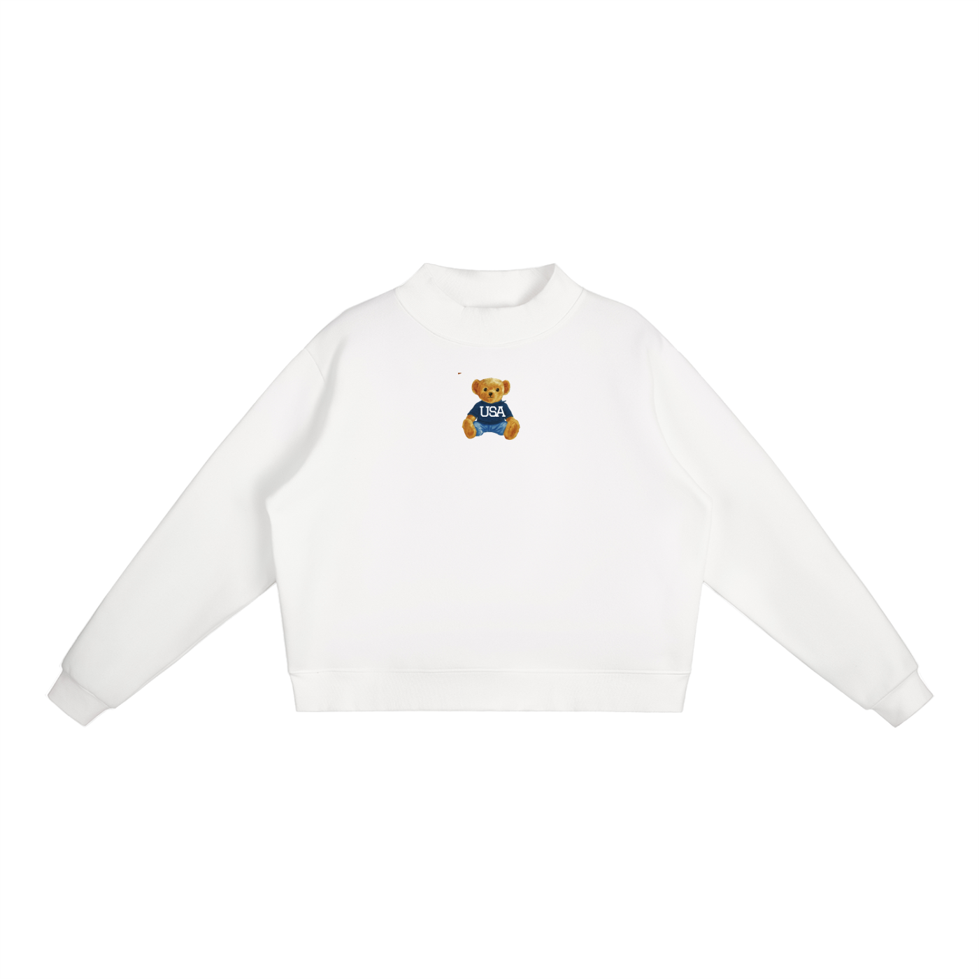 USA Varsity Bear Fleece Mock-Neck Crew Sweatshirt