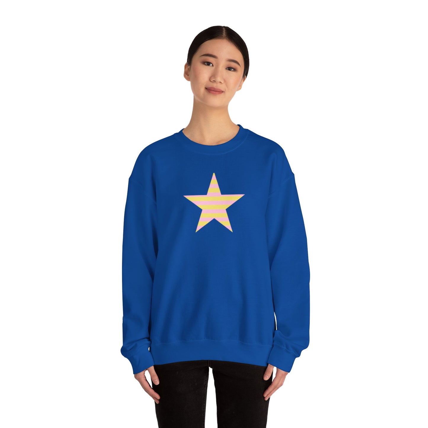 Star Stripe Crewneck — Pastel Pink & Yellow Graphic Sweatshirt